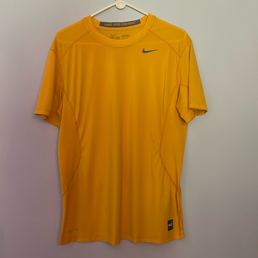 Nike Pro Combat Mens Yellow Dri Fit Tee
